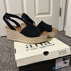 a.n.a Black Espadrille Wedges